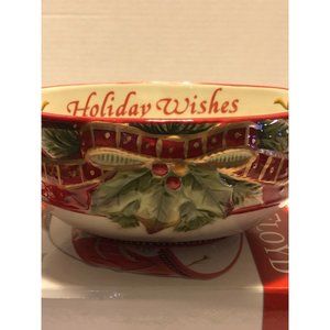 Fitz Floyd Damask Holiday Wishes Damask Holiday Sentiment Bowl NOS